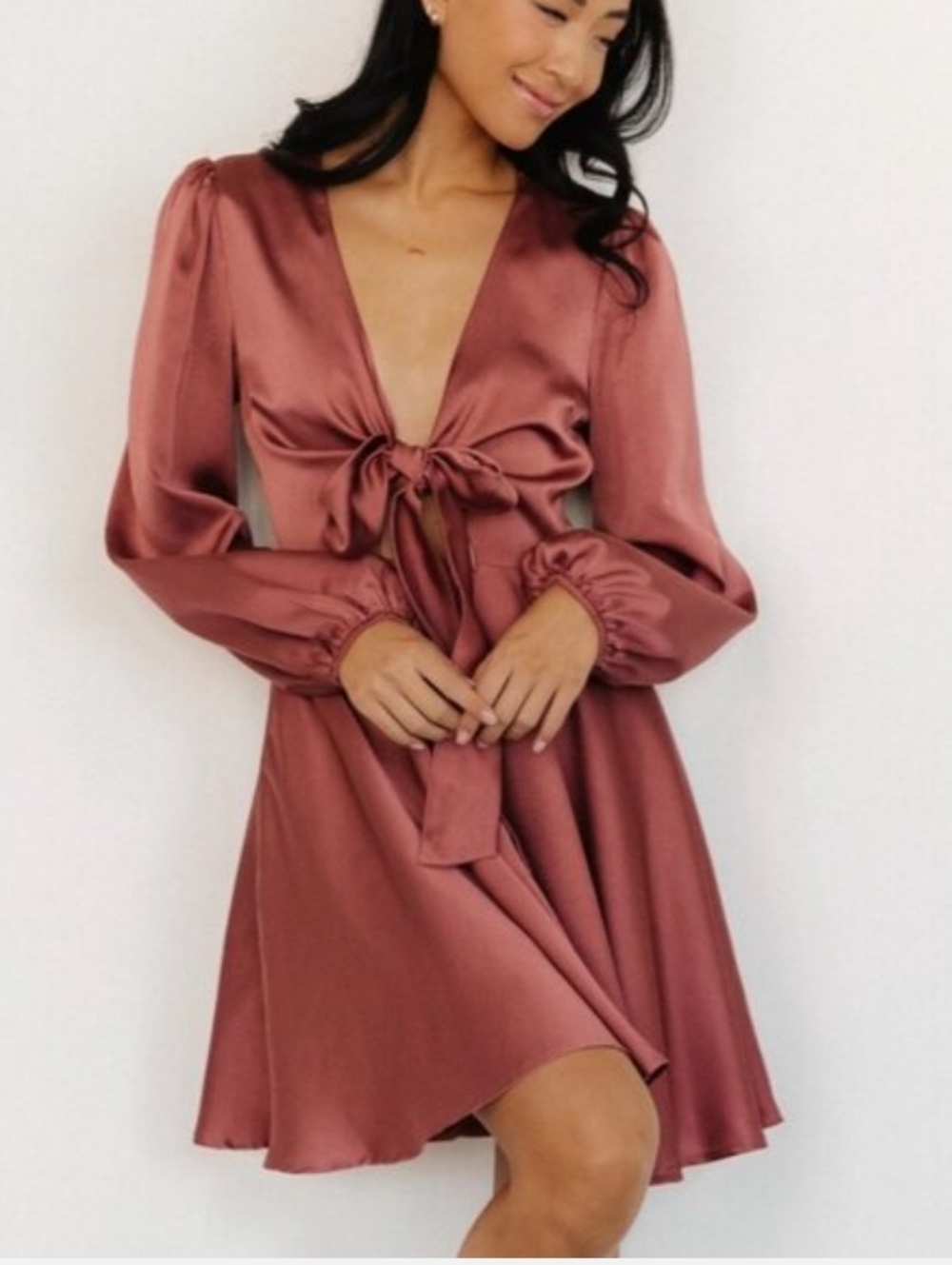 BALTIC BORN NWT Woodbury Satin Tie-Front Mini Dress Deep Mauve Size M